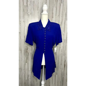 NWT Vintage Pride‎ & Joy Blue Button-Up Dress Size 16 Embroidered Collar Party